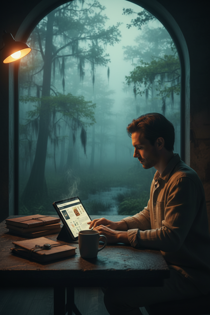 New freelancer working through course materials at pre-dawn