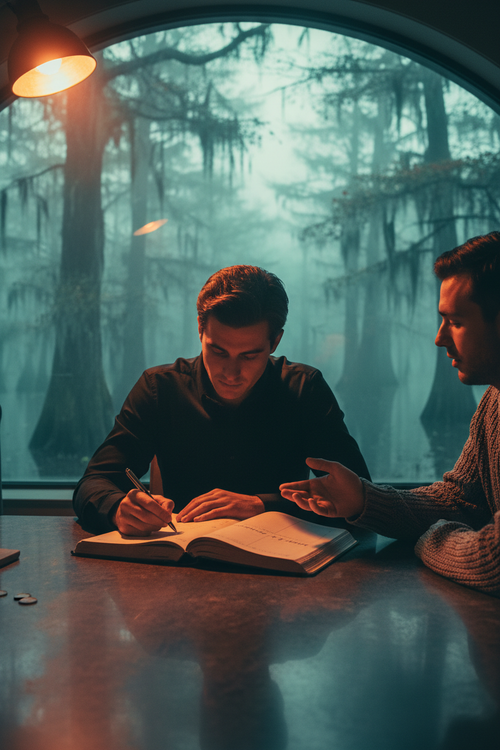 Person taking notes during a focused 1:1 money conversation at pre-dawn